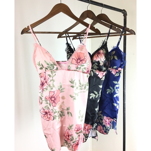 New! Mia Floral Satin Chemise Comes w/Thong! ✨🌸✨ - Picture 2 of 6